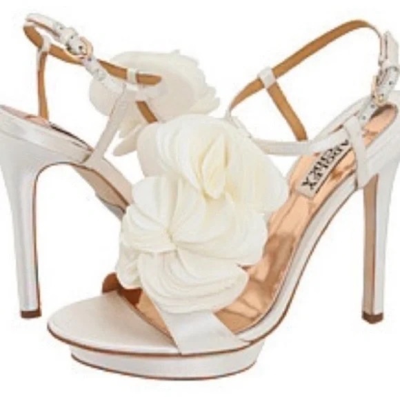 Badgley Mischka Ivory Heels with Floral Embellishment and Ankle Strap - Picture 1 of 5